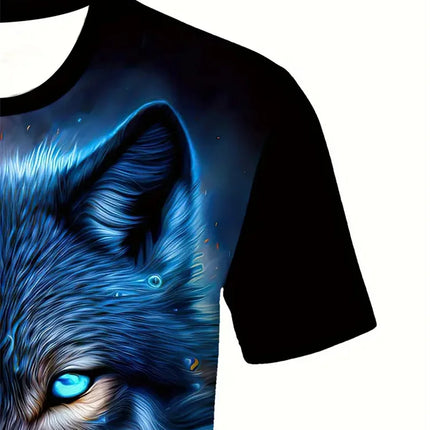 Men's 3D Wolf Print T-Shirt Casual Round Neck Short Sleeve Shirt Breathable and Comfortable Fabric Men's Street Outdoor Clothing