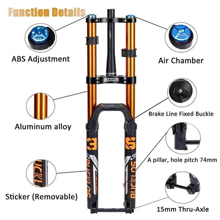 BUCKLOS Double Shoulder MTB Suspension Fork 27.5/29" Mountain Bike Front Air Fork 180mm Travel 51mm Offset Disc Brake Forks