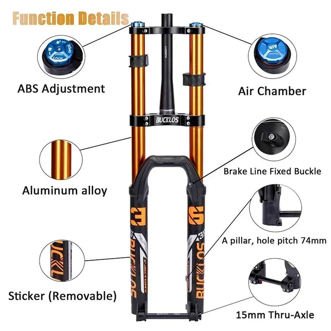 BUCKLOS Double Shoulder MTB Suspension Fork 27.5/29" Mountain Bike Front Air Fork 180mm Travel 51mm Offset Disc Brake Forks