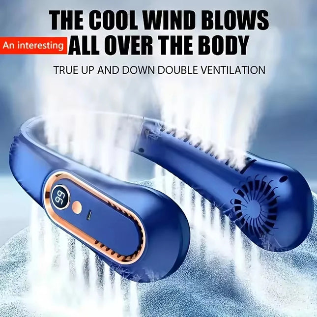 Hanging Neck Fan Digital Display Power Ventilator Bladeless Neckband Fan Portable Mini Air Cooler USB Rechargeable Electric Fans