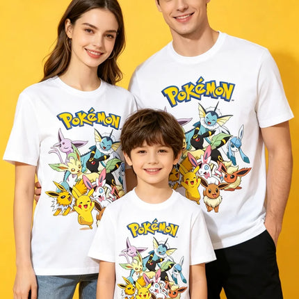 2026 Summer Pokemon Eevee Evolution Family Tees, Cotton Casual Breathable Tops, Parent-Child Shirts for Family Travel Y2k