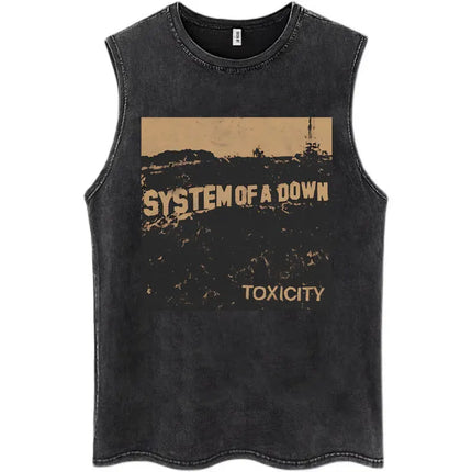 Washed Rock Band System of A Down Mezmerize Tank Tops Men's Retro Hip Hop Gothic Sleeveless T-shirt Oversized Cotton Vests Gifts