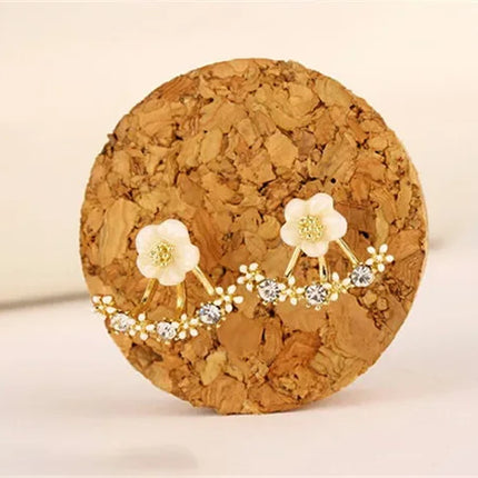 Women's Flower Earrings Zircon Ear Jacket Korean Style Copper Ear Studs Earrings Orecchini Jewelry Pendientes Aretes De Mujer