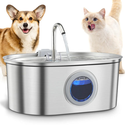 3.2L pet water dispenser, ultra-quiet stainless steel cat water fountain, automatic cat water fountain with water level window