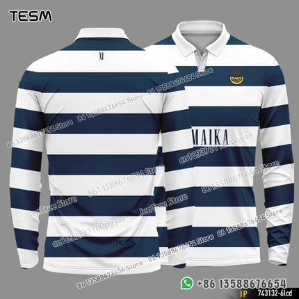 TESM Summer 3D Printed Long-Sleeve Polo Shirt Men Casual Sports Shirt Collar Special Top Team Competitions Striped Long-Sleeve