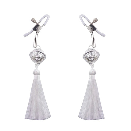 1 Pair Metal Bells Nipple Clamps with Tassel Nipple Ring for Flirting Teasing Exotic Breast Enlargement Accessory