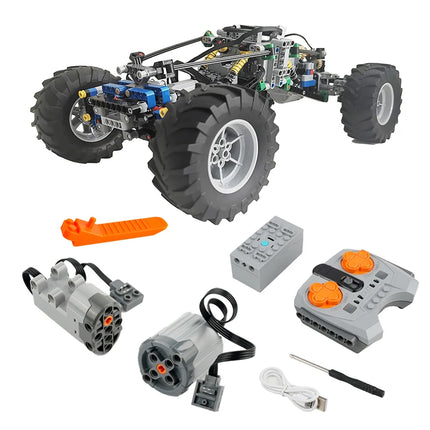 4WD RC Car Chassis Electric Set Building Block Motor Wheels RC Reciever Battery Box Functions Simulation Spray MOC Technical Toy