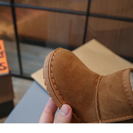 2025 Children Snow Boots Leisure Thick Fur Platform Winter Kids Short Boot Slip-on Unisex Concise Style Boys Girls  Kids Shoes