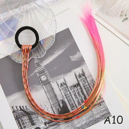Girls Synthetic Colorful Braids Hair Extensions With Rubber Bands Rainbow Braided Hairpieces Ponytail Hair Accessories For Girls