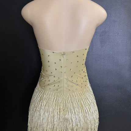 Sparkly Rhinestones Fringe Bodysuit Women Nightclub Party Dance Costume Stage Wear Sexy Tassel Leotard Performance Clothing 7G
