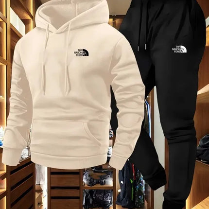 Men's Autumn and Winter Pattern Casual Two-Piece Set Hooded Sweatshirt and Pants with Pockets Regular Fit Outdoor Sport Suit