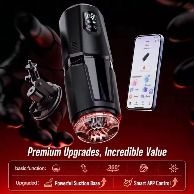 APP Controls 7 Thrust and Rotation 7 Tongue Licking and Vibration Mode Male Hands-Free Masturbator Airplane Cup for Adult Toys