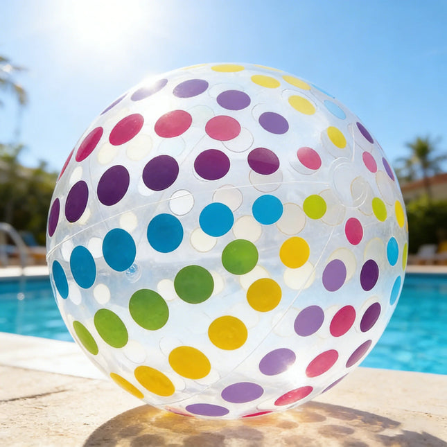 1 lorful Dots & Stripes PVC Inflatable Ball - Transparent Printed Toy for Pool Parties, Family Games, Kids Play, Indoor/Outdoor