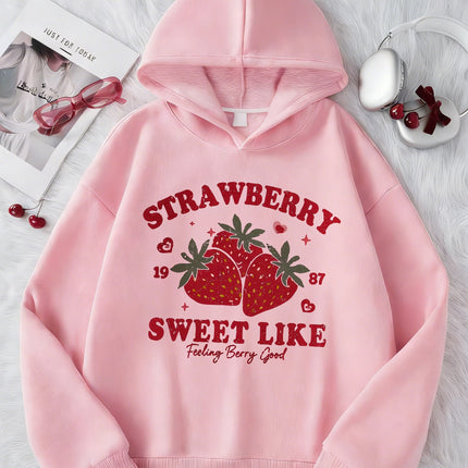 Kawaii Sweet Strawberry Design Printed Hooded Kids Children's Sweatshirt Cute Hoody for Boys Girls Autumn Spring Casual Hoodies