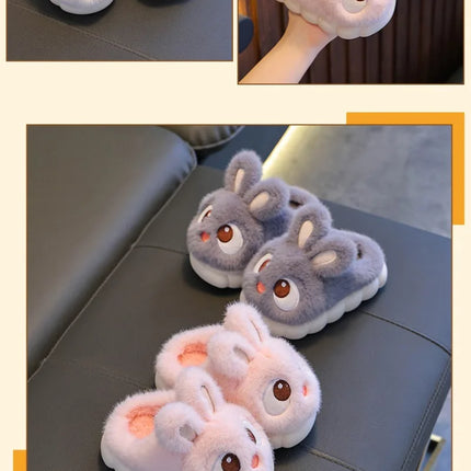 2024 New Cute Rabbit Children's Cartoon Winter Slippers Comfortable Warm House Shoes Boys Girls Indoor Home Fluffy Slippers
