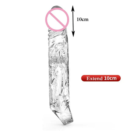 Transparent Penis Extend Sleeve Reusable Condoms Dildo Enhancer Delay Ejaculation Cock Rings Nozzle Sex Toys for Men