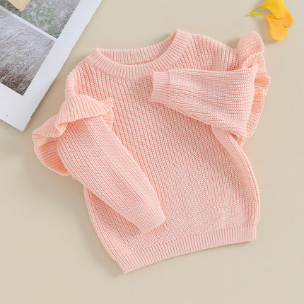 Pudcoco Infant Newborn Baby Girl Sweaters Cute Ruffle Long Sleeve Solid Color Knit Pullover Toddler Loose Tops 0-3T