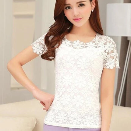 Plus Size Women  Lace  Blouse Shirt Casual Solid Hollow Women Clothing Top