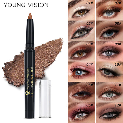 YOUNG VISION 12 Color Eyeshadow Stick Waterproof  Pearl Shimmer cream formula easy to color fine and smooth Woman makeup