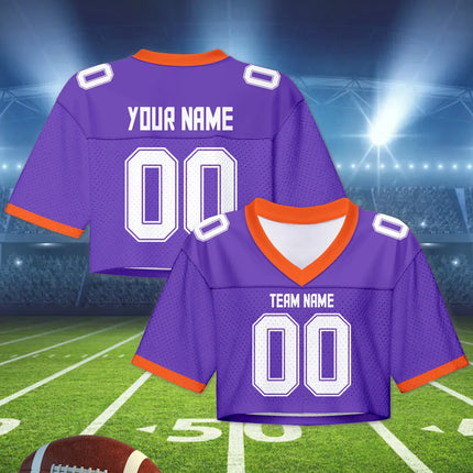 Custom American Football Jersey Crop Top for Women & Girls Plain Sporty Cropped Shirt Personalized Name Number Jerseys Fans Gift