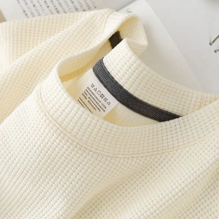 Men's New Summer Waffle Round Neck Short Sleeve T-Shirt Comfortable Breathable Short-Sleeved Top for Casual Wear