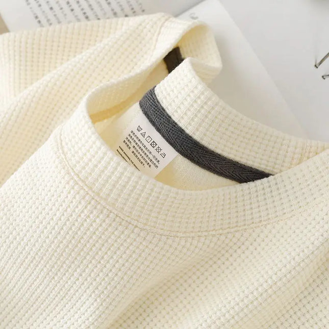 Men's New Summer Waffle Round Neck Short Sleeve T-Shirt Comfortable Breathable Short-Sleeved Top for Casual Wear