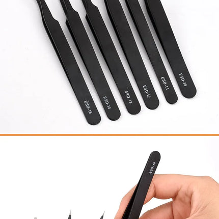 Anti Static Safety Esd Stainless Steel Precision Curved Tweezers  Electronic Laboratory Jewelry Crafts Maintenance Tools