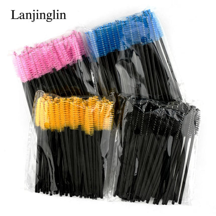 Lanjinglin 50/100Pcs Makeup Eyelash Brushes Crystal Eyebrow brush Diamond Handle Mascara Wand Applicator Lashes Extension Tools