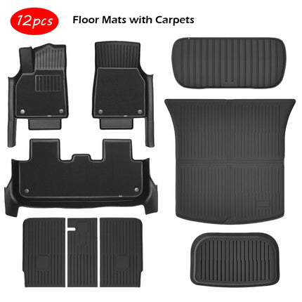 Floor Mat with Door Sill Strip For 2025 2026 Tesla Model Y Juniper All Weather TPE Trunk Cargo Liner Boot Mat Backrest Pad