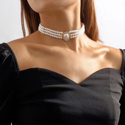 AINAMEISI 3pcs Fashion Bridal White Multi-Layer Imitation Pearl Necklace Set Dress Wedding Accessories