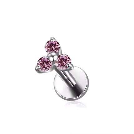 High-Quality F136 Titanium Alloy Pink Zirconia Stud Earring Set Fashionable Cartilage and Lip Piercing Jewelry for Men and Women