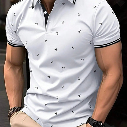 European and American men's summer personalized anchor print soft and breathable polo short sleeved T-shirt outdoor casual top