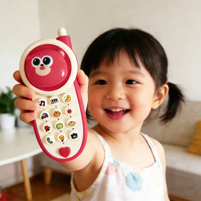 Cute Bear Baby Phone Toy Music Sound Telephone Sleeping Toys Simulation Phone Multifunctional Early Educational Toy with Lights