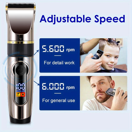 Professional Hair Clipper Ceramic Blade Male Hair Trimmer LED Display Haircut Machine USB Charging