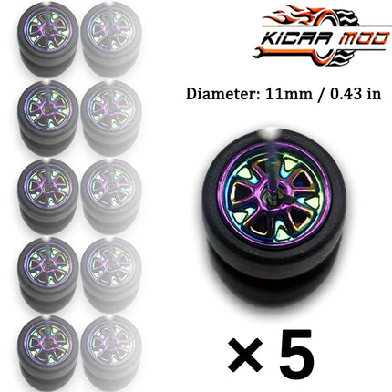 1/64 Model Wheels Rubber Slick Tires ABS Wheels for Hot Wheels  Tomica Mainline Diecast Model Car Refit Parts-Dia 11mm (5 Set)