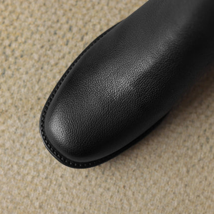 Krazing Pot Big Size 34-43 Cow Leather Round Toe High Heels Retro Modern Chelsea Boots Warm Winter Shoes Motorcycles Ankle Boots