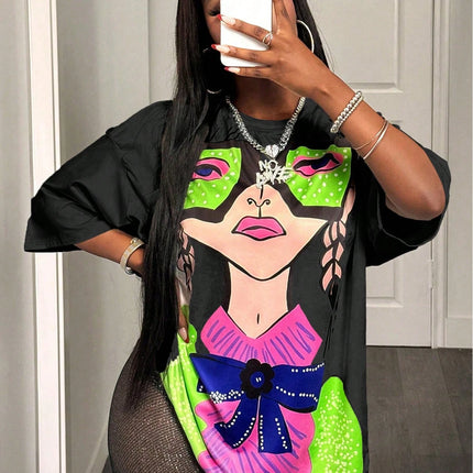BamGleam Oversized T-shirt Loose Casual Hip-Hop Style Graphic Printed Women T-Shirt Summer Fashion Y2k Ladies Clothes Female Tee