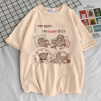 Pusheen shirt girl anime Punk Graphic harajuku Retro 2000s t-shirt Y2K hip hop Pastel Classic Psychedelic