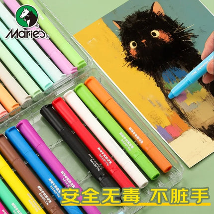 Marie's Solid Watercolor Crayons 12 Colors, Washable Soft Pastel Sticks, Macaron Colors, Water-Soluble Non-Dirty Hands Art Tools