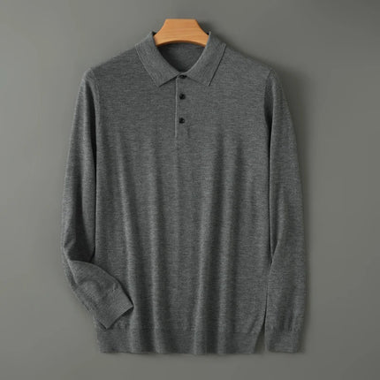 High quality worsted  spun collar wool sweater men's spring and autumn business polo sweater thin long sleeved knitted T-shirt