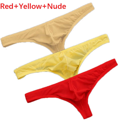 3Pcs/set Ice Silk Panties Ultra-thin T-Back Tanga Breathable Underpants Sexy Mens Low Waist G-string U Pouch Underwear Thongs