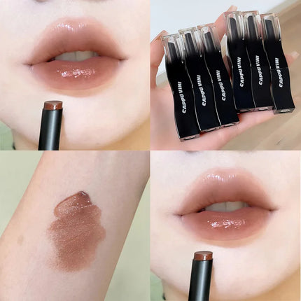 Cappuvini Red Lip Tint Black White Tube Lipstick Light Watery Lip Glaze Soft Mist Lip Gloss Moisture Lipstick 1pcs Mirror Watery