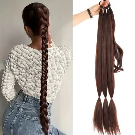 Long Braided Ponytail with Elastic Hair Tie 30 Inch DIY Box Braiding Ponytail Extension Synthetic Braids Fake Tail for Women
