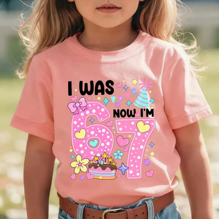 67 Meme T-Shirt for Girls 6-7 Years Old Birthday Party Gifts Summer Short Sleeve Tees Crew Neck Graphic Y2k Children's Clothing