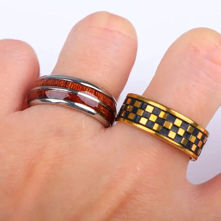 10/20/30/50Pcs/Lot Stainless Steel Fashion Ring Wood Grain Ring Men's Wedding Ring Women's Party Mixed Style Random Style
