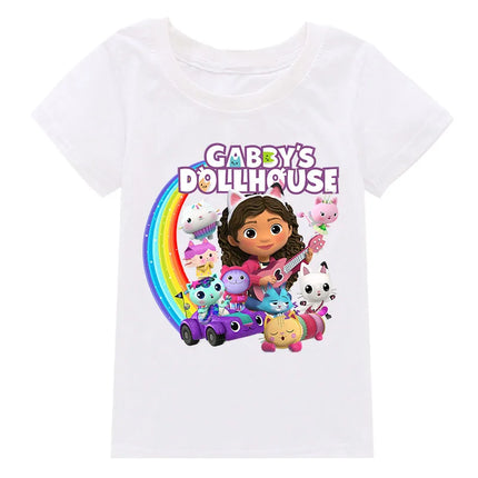 Gabby's Dollhouse Funny Anime Theme Summer Boys and Girls Cotton Fashion Cartoon Short Sleeve Casual T-shirt O-neck Short Sleeve