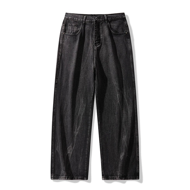 Fashion Jeans Wide-Leg Pants Men's Loose Old Jeans American Hip-hop High-waisted Jeans Ripped Print Casual High Street Trousers