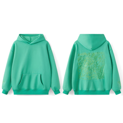 Combhasaki Women Y2K Turtle Embroidered Long Sleeve Hooded Sweatshirt with Kangaroo Pocket Drop Shoulder Loose Fit Pullover Tops