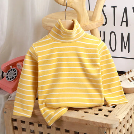 Kids Warm Top Autumn Winter Baby Boys Girls Striped High Collar Sweatshirt Children Leisure Bottoming Shirt