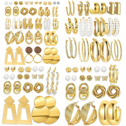 10-24 Pieces Fashionable and Elegant Retro Style Imitation Pearl Flowers Butterfly Love Geometric Round Asymmetric Exaggerated Metal Earrings Set Suitable for Women's Holiday Party Date Daily Wear Halloween Christmas Valentine's Day